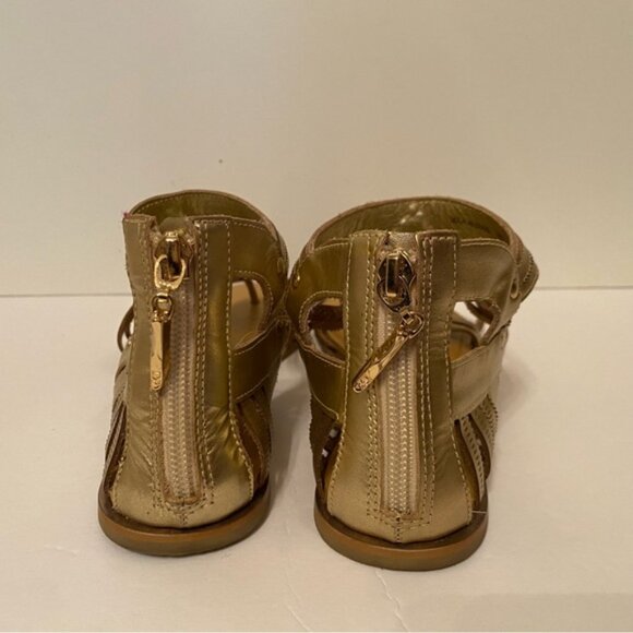DIANE VON FURSTENBERG SHOES SANDALS THONG FLAT GLADIATOR STUDS GOLD LEATHER - Picture 10 of 12